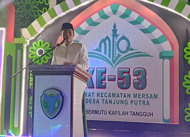 Bupati Mhd Fadhil Arief saat Memberikan Sambutan pada Kegiatan MTQ Ke-53 Tingkat Kecamatan Mersam tahun 2024 (Foto/Istimewa)